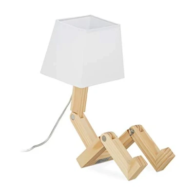 Afbeelding van relaxdays tafellamp robot leeslamp bureaulamp verstelbaar hout designerlamp