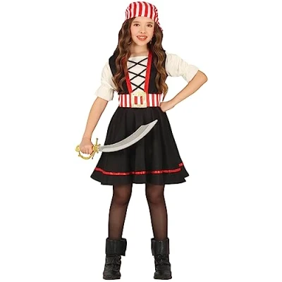 Afbeelding van Guirca Piraat &amp; Viking Kostuum Zoutwater Van De Woeste Zee Meisje Zwart 10 12 jaar Carnavalskleding Verkleedkleding