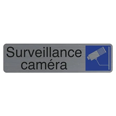 Afbeelding van Exacompta Ref. 67153E 1 zelfklevend deurbordje Camerabewaking met Franse tekst &quot;SURVEILLANCE CAMERA&quot; Bedrukt wandbord Op alle steunen Geborsteld aluminium look Afmetingen : 16,5 x 4,4 cm