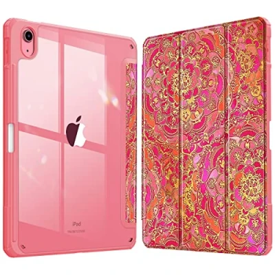 Afbeelding van Fintie case voor iPad 10e generatie 10,9 inch (2022 model) [Ingebouwde potloodhouder] Schokbestendige hoes met doorzichtige transparante achterkant, automatisch tinten roze