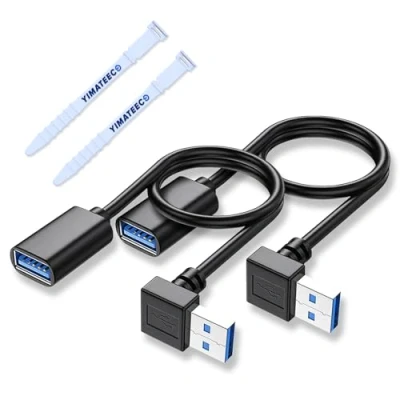 Afbeelding van USB 3.0 verlengkabel, haak, 90 graden adapter, A verlenging, stekker naar bus, voor muis, toetsenbord, hoofdtelefoon, hub, printer, scanner, PS4/5, externe harde schijf (dons, 30 cm, 2 stuks)