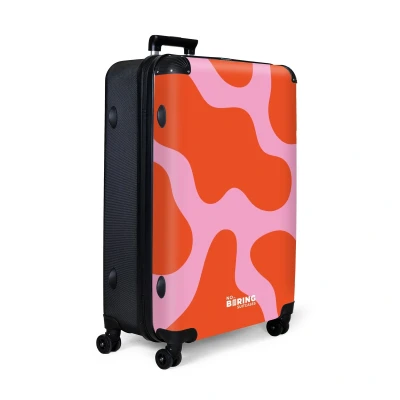 Afbeelding van NoBoringSuitcases.com® Koffer groot Reiskoffer lichtgewicht Roze met rode vlekken Rolkoffer 4 wielen Grote trolley XL 98 liter bagage