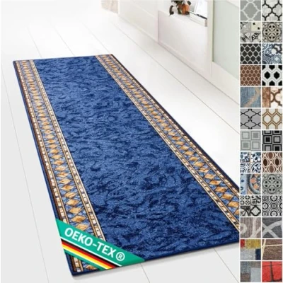 Afbeelding van Floordirekt Tapijtloper, met patroon, fijne lussen, vintage, decoratief, vloerkleed, 80 x 400 cm, Rügen Blauw