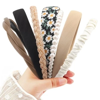 Afbeelding van DRESHOW Mode Hoofdbanden voor Vrouwen Parel Hoofdband Antislip Bloemen Gewatteerde Haarbanden Set Vintage Haaraccessoires Meisjes Kinderen