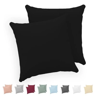 Afbeelding van Twinzen® Kussensloop 40x40 cm (Set van 2) 100% Katoen Jersey 150 GSM Zwart Kussenhoes met ritssluiting Oeko Tex gecertificeerd