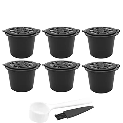 Afbeelding van CENPEK Hervulbare capsules pod voor compatibel met Nes Presso, 6 Pack Herbruikbare Koffiecapsules Pods Presso Koffielepel Borstel Machines Filter Zwart