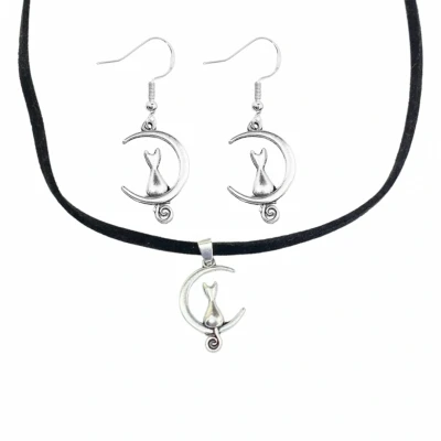 Afbeelding van 2 delige Kismo ketting zilveren oorbellen poes Charme Bijoux