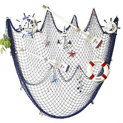 Afbeelding van AOFOX Decoratief Visnet Decor, Middellandse Zee Piraat Strand Thema Feest Decoraties (Blauw, 2M x 4M)