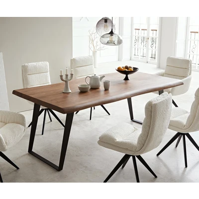 Afbeelding van Eettafel Edge acacia bruin 200x100 XL metaal schuin Live