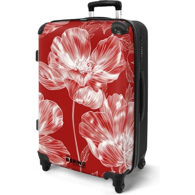 Afbeelding van NoBoringSuitcases.com® Koffer groot Rolkoffer lichtgewicht Rood met witte bloemen Reiskoffer 4 wielen Grote trolley XL 20 kg bagage