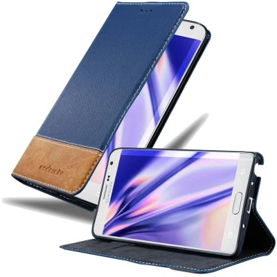 Afbeelding van Cadorabo Hoesje geschikt voor Samsung Galaxy NOTE EDGE in DONKERBLAUW BRUIN Beschermhoes met magnetische sluiting, standfunctie en kaartvakje Book Case Cover Etui