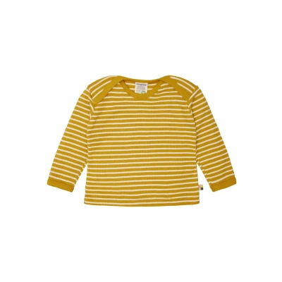 Afbeelding van loud + proud Uniseks kindershirt met lange mouwen, gestreept geribbeld shirt, curry, 62 68