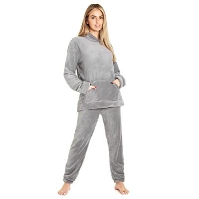 Afbeelding van CityComfort Damespyjama, fleece pyjama met capuchon voor dames en tieners, pluizige loungewear set, gezellige pyjama&#039;s, Zwart, XL