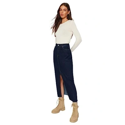 Afbeelding van Trendyol FeMan A lijn Denim Rok, Donkerblauw, 38, 36