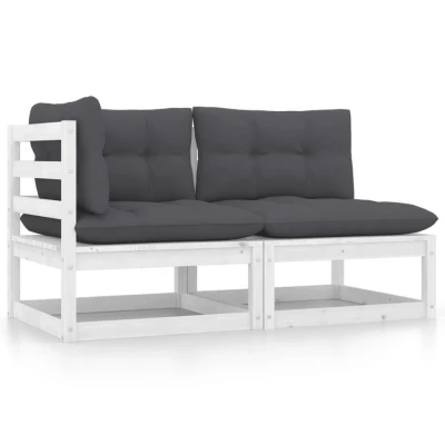 Afbeelding van 2 Delige Loungeset Met Kussens Massief Grenenhout Grijs 1 / Wit Middenbank + hoekbank