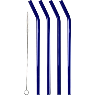 Afbeelding van Lyngby Glas Rietjes met bocht 21,5 cm 4 stuks Blauw