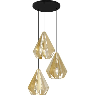 Afbeelding van QAZQA Industriële hanglamp goud met mesh 3 lichts Carcass