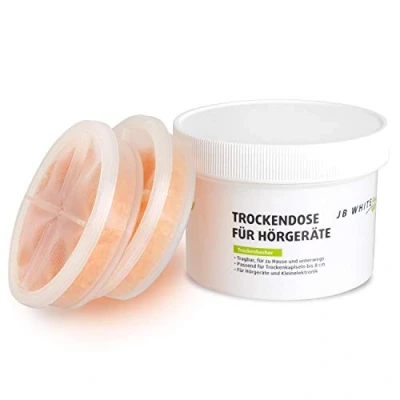 Afbeelding van JB White Droogdoos met 2 stuks XXL (40 g) regenereerbare droogcapsules voor het drogen van elektronica, gehoorapparaten, otoplastieken en action cam, droogbekers hoortoestellen (Ø 8,5 cm)