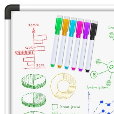 Afbeelding van Leddy Living 6 uitwisbare whiteboard markers, magnetisch, viltstiften met dop magneet en rubber, verschillende kleuren, voor school, kantoor, thuis