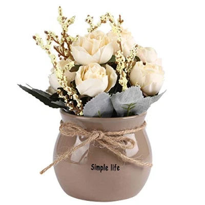 Afbeelding van Kunstbloemen, zijden bloemen met keramische bloempot, witte kunstbloemen boeket/kunstbloemen in pot voor woonkamer, tuin, balkon, studeerkamer