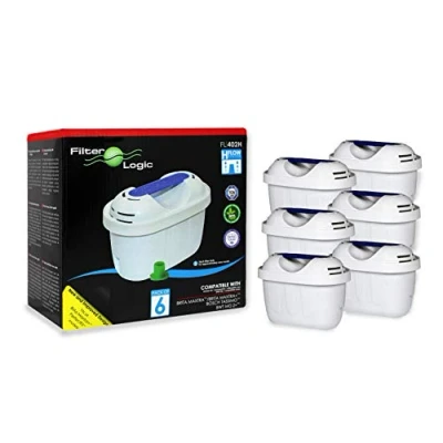 Afbeelding van Filter Logic Universal 6 Pack Cartridges Compatibel met Brita Maxtra Water Jugs Marella Elemaris Ook geschikt voor Bosch Tassimo TAS5542GB Terraillon Easy Match Aquaphor Maxfor Dafi Unimax, Wit