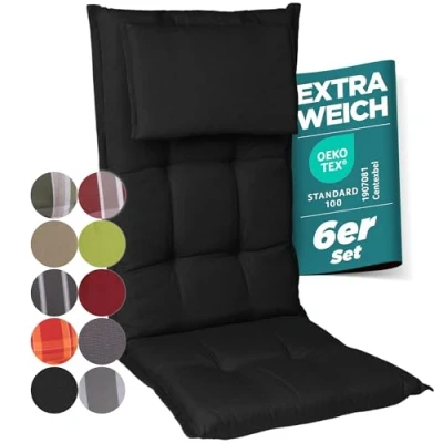 Afbeelding van gardisun Tuinstoelkussens, hoge rugleuning met hoofdeinde, extra dikke stoelkussens, made in Europe, ideale kussens voor rugleuning, lichtechtheid, set van 6, antraciet