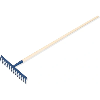 Afbeelding van KADAX hark, brede hark met versterkte kop, metalen bladhark, bladhark lange steel van hout, tuingereedschap voor wieden, bemesten, tuinhark gazon, bloemperken (14 tanden)