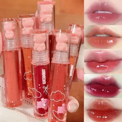 Afbeelding van 6 stuks bear Lip Glaze vloeibare lippenstift, schattige lipgloss, vochtinbrengende watervast, lang houdend, cheek rouge tint, cosmetica