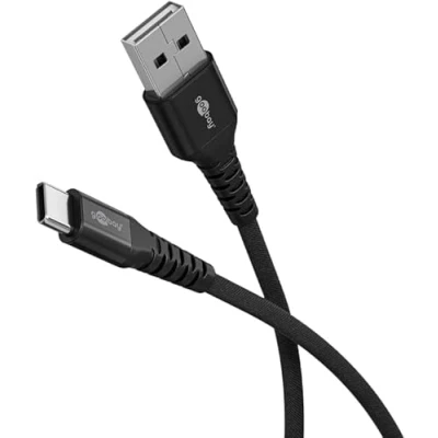 Afbeelding van goobay USB A naar C 60W / 0,5 m/flexibele textielkabel 480 Mbits oplaadkabel C/Supersoft/Samsung, Xiaomi, Google, Nothing Phone kabel/stoffen kabel/zwart 74525