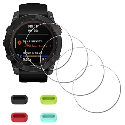 Afbeelding van iDaPro [4 stuks] Schermbeschermer voor Garmin fenix 7X Pro Sapphire Solar/Fenix Solar Horloge Gehard Glas + Siliconen Anti stof Stekkers Kras