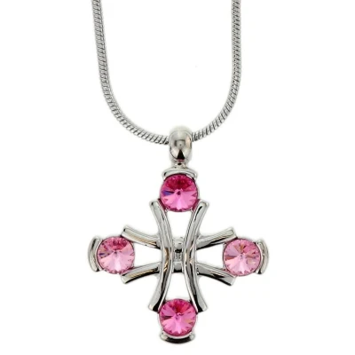 Afbeelding van Behave Zilver kleurige ketting met hanger roze steentjes