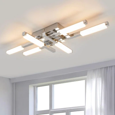 Afbeelding van Lindby Plafondlamp badkamer 6 lichts acryl, metaal H: 8.1 cm wit, chroom Inclusief lichtbronnen