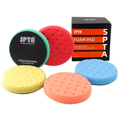 Afbeelding van SPTA Polijstspons, 5 delig, 150 mm, klittenband, waffle, polijstsponzen, polijstopzetstuk, waxspons, polijstpad, spons, polijstschuim, set voor mm excentrische polijstmachine, slijpmachine