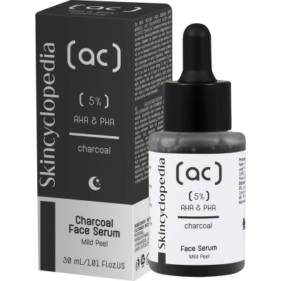 Afbeelding van Skincyclopedia Mild Peeling Gezichtsserum met 5% Amandelzuur en Polyhydroxyzuren + Actieve houtskool 30ml helpt tegen puistjes, verstopte poriën dofheid