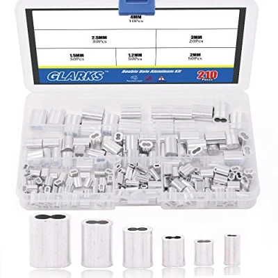 Afbeelding van Glarks 210 Stks 6 Size Aluminium Dubbele Vat Ferrule Krimplus Mouw voor Draad Touw en Kabel Lijn End Assortiment Kit