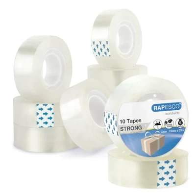 Afbeelding van Rapesco 1807 Transparante Plakbandrollen, 19 mm x 33 m, Doorzichtige Navullingen, Set van 10