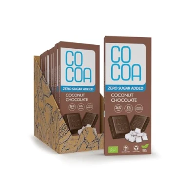 Afbeelding van BIO kokoschocolade BOX 10x40g (400g)/Zero Sugar, koolhydraatarme snack met inuline probioticum, chocolade geschikt voor een KETO dieet laag koolhydraatgehalte