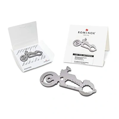 Afbeelding van Cadeauartikel: ROMINOX Key Tool Motorbike, 21 functies, sleutelhanger motorfiets, fiets, roestvrij staal multitool, functionele beschrijving, multifunctioneel gereedschap, winkelwagenontgrendelaar