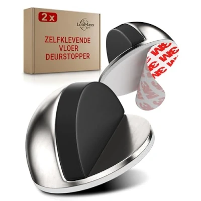 Afbeelding van LouMaxx Zelfklevende vloerdeurstop, set van 2 deurblokken, roestvrij staal, zelfklevend, deurstopper, effectief design, vloerdeurblokkering, zelfklevend