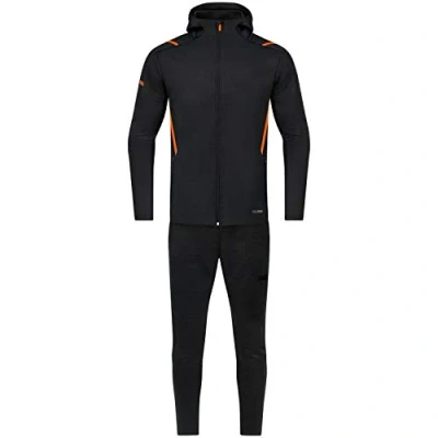 Afbeelding van JAKO Vrijetijdspak Challenge met kap Zwart gemeleerd/fluo oranje