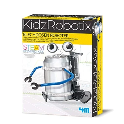 Afbeelding van 4M KidszRobotix blikken robot, doe het zelf bouwpakket voor kinderen, experimenteerdoos vanaf 8 jaar, recyclen en knutselen, robot kinderen
