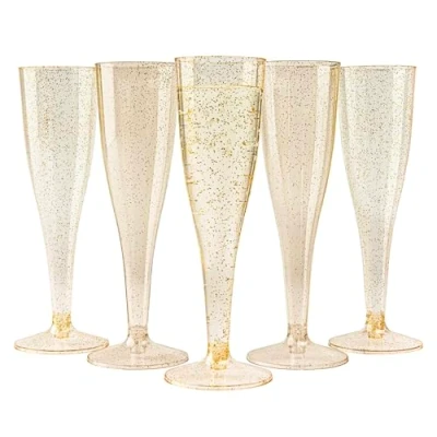 Afbeelding van MATANA 48 Herbruikbare Plastic Champagneglazen 133ml met Gouden Glitter