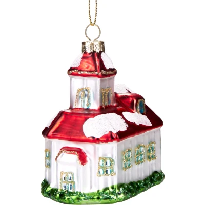 Afbeelding van BRUBAKER Besneeuwde Kerk Handbeschilderde Kerstballen van Glas Mondgeblazen Kerstboomversieringen, Grappige Figuren, Decoratieve Hangers Boombal 9,5 cm