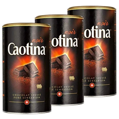 Afbeelding van Caotina noir, Cacaopoeder met donkere Zwitserse Chocolade, Warme Chocolademelk, 3 Pakken, x 500g