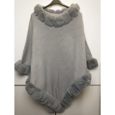 Afbeelding van Dames poncho met imitatiebont grijs