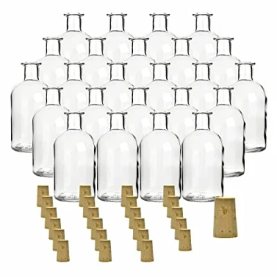 Afbeelding van gouveo Set van 24 glazen flessen 250 ml Apotheker met kurk Ronde fles om te vullen Lege apothekersfles voor likeur, olie, azijn (AFRT250SKE)