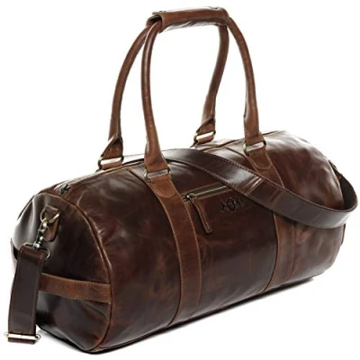 Afbeelding van SID &amp; VAIN Weekender Vancouver van premium leer, grote sporttas voor heren en dames, reistas, cabinemaat handgemaakt, 46 cm, bruin, Large, Reistas