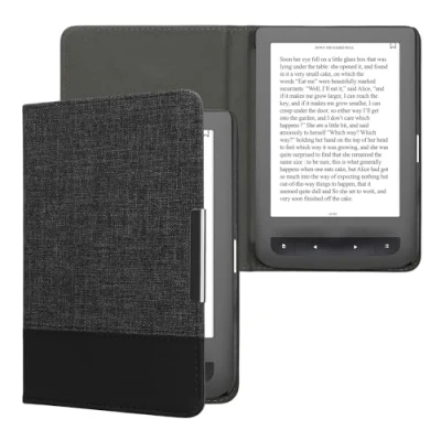 Afbeelding van kwmobile hoes geschikt Voor Pocketbook Touch Lux 3/Basic Lux/Basic 2 Canvas beschermhoes in antraciet / zwart e reader