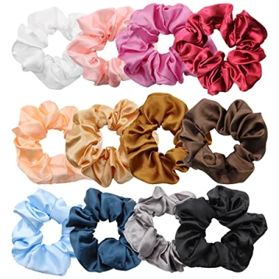Afbeelding van scrunchies rayyl 12 stuks haarscrunchies voor vrouwen en meisjes, zijden haarelastiekjes zachte touwen paardenstaarthouder haaraccessoires
