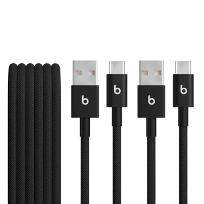 Afbeelding van Beats kabel voor USB C naar Geweven, set van 2, snelladen, stevig ontwerp dat niet in de knoop raakt, compatibele oplader Apple en Android apparaten (1,5 m) zinderend zwart